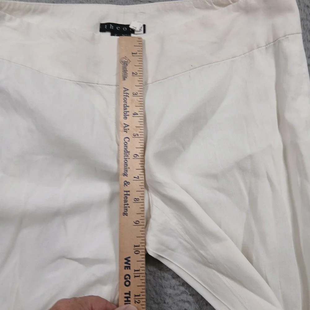 Theory Madiline Linen Blend Wide Leg Trousers Women's 6 Off-White Ivory EUC